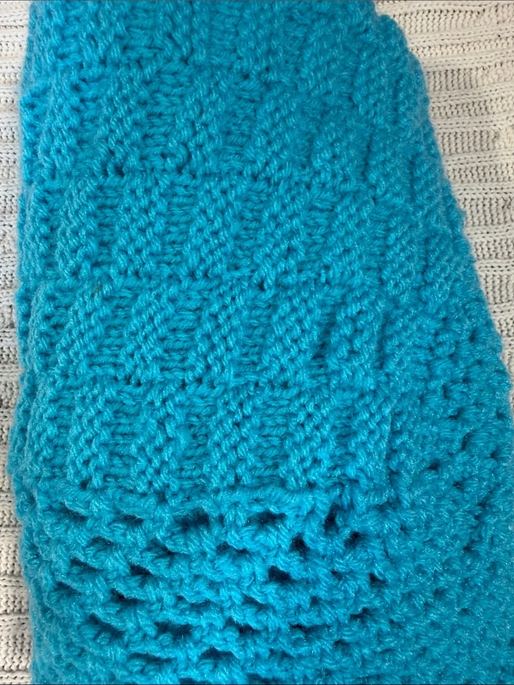 Handmade Baby Turquoise Crochet blanket with Navy ruffle Trim